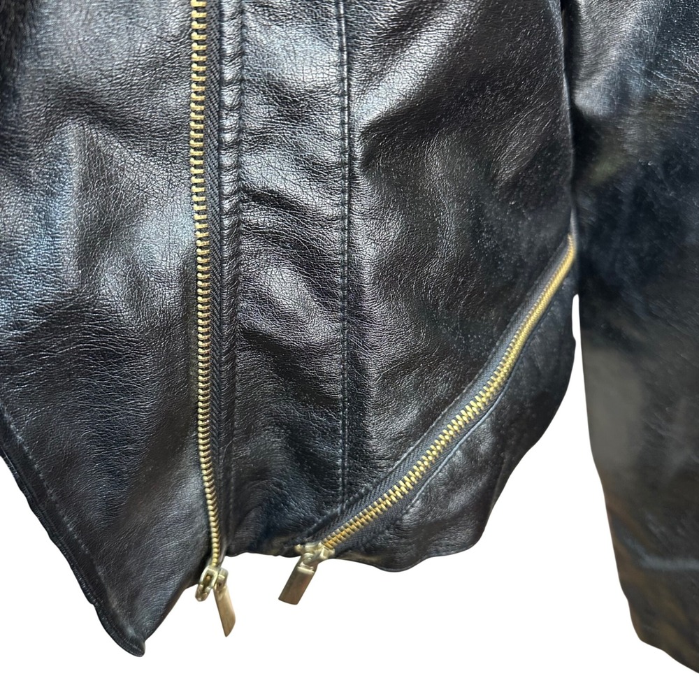 New Look Womens Black Faux Leather Moto Biker Jacket Gold Zip Size L RN 57686 - Picture 4 of 8
